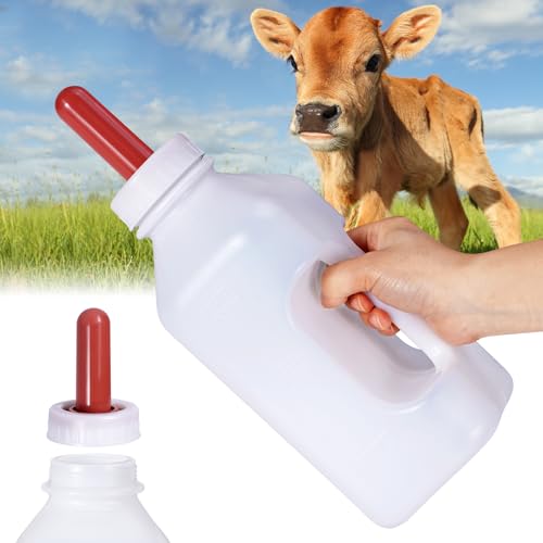 Screw Nipple Calf Bottle 2 Quart,Calf Feeding Device with Handle | Calves Nursing Milk Feeding Bottle with Rubber Nipple & Cap Livestock Supplie