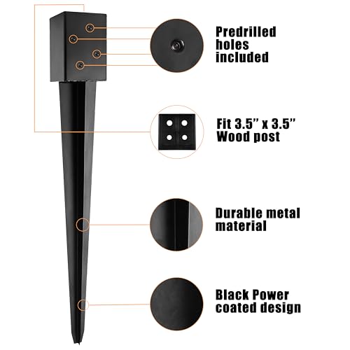 LADECH 4x4 Fence Post Anchor Ground Spike 36” Length Metal Black Powder Coated – Mailbox Post Anchors – Fit 3.5x3.5 Lumber (1, Black)
