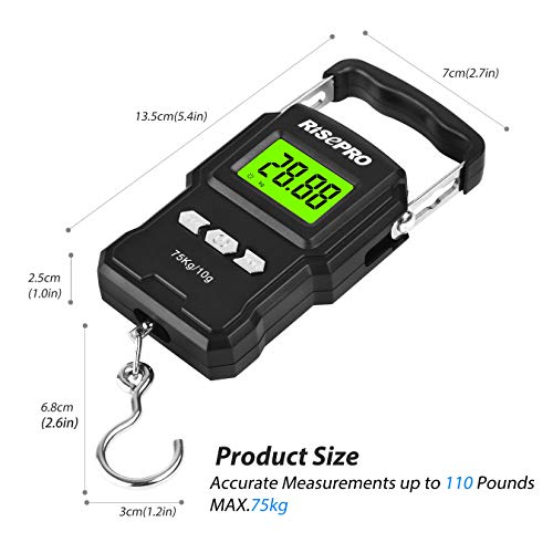 RISEPRO® 75Kg / 165Lb Digital Fish Scale with 39 Inch Ruler Electronic Luggage Balance Fishing Postal Hanging Hook Scale WHA08