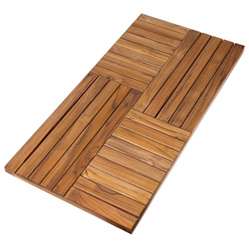 Utoplike Teak Wood Bath Mat, Extra Large Shower Mats for Bathroom 40 x 20in | with Non-Slip Pads, Wooden Floor Sturdy Mat for Inside Shower, Luxury Spa Home or Outdoor - size: 40" x 20" (Rectangular)
