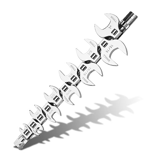 SHALL 3/8" Crows Foot Wrench Set, 11-Piece SAE Crowfoot Wrench Set with Clip-on Organizer, 3/8"-1", Tools for Mechanics, Access Fasteners in Tight Spaces - size: 9.5 - 25.4 mm