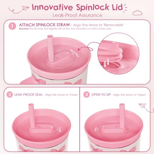 SANDJEST Bow Stainless Steel Tumbler 20oz with Handle and Silicone Straw Locking Lid for Kids Girls, Birthday Christmas Back to School - color: Bow 1