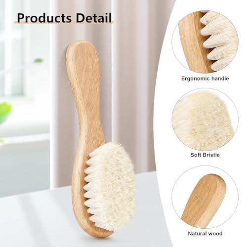 Baby Hair Brush and Comb Set for Newborns & Toddlers | Wooden Baby Brush Set with Soft Goat Bristles l Wood Comb l Purple Cradle Cap Brush| Ideal for Cradle Cap (3 Piece) - color: 3pcs(purple Cradle Cap Brush+hair Brush+wood Comb)