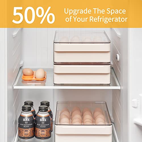 Egg Storage Container - BPA Free Refrigerator Organizer Bins, Stackable Egg Holder, 24 Egg Tray, Clear Egg Drawer - color: Yellow