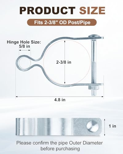 2 Pcs Chain Link Female Gate Hinges Fits 2-3/8" OD Post/Pipe, 5/8" Pin Hole | Galvanized Steel Heavy-Duty Fence Gate Post Hinges, Chain Link Fence Hardware for Gate Repair & Replacement, 2 Pack - size: 2-3/8inch