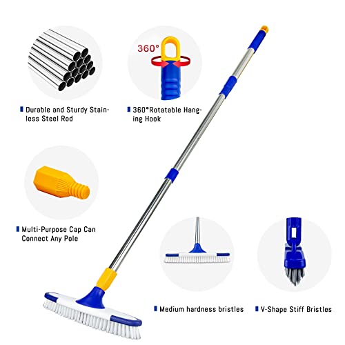 Grout & Scrub Brush Combo, Floor Scrubber with Long Handle, Multi-Purpose Stiff Bristles Cleaning Brush Set for Tile, Grout, Deck, Kitchen, Shower Floor (2 Pcs) - color: White & Blue Head