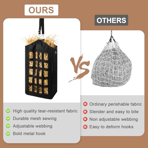 EUBUY 3 Pcs Hay Feeder for Goats and Horses, Slow Feed Design, Hay Nets | Design for Goats, Horse, Donkey, Large Opening with Adjustable Strap for Easy Hanging