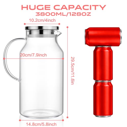 Aofmee Glass Pitcher with Lid and Handle, Glass Water Pitchers, 3.5 Liter | Thickened Borosilicate Glass Iced Tea Pitcher, Drip-free Spout, Heat Resistant, Stovetop Dishwasher Safe Jug Jar - size: 118.3 Ounces