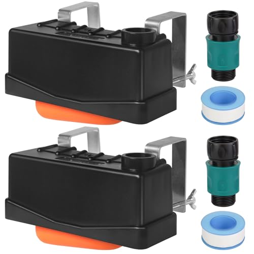 Water Trough Float Valve for Stock Tank,w/Hose Connector,Fit 3/4" NPT Hose | Livestock Stock Water Tank Float Valve for Pond Farm Cattle Goat Horse Swimming Pool, 2PCS Autofill Livestock Waterer Level - style: Stock Tank Float Valve with Connector-2PCS