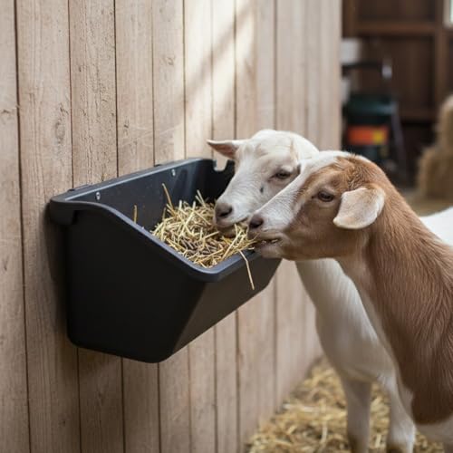 4-Pack 5 Qt Hanging Goat Feeders and Mineral Troughs for Fences | Thick plastic with mounting clips, zip ties and screws; for grain, grit and minerals; suitable for sheep, ducks and chickens - color: 4 Pack