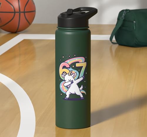 Magical Rainbow Dabbing Goat Funny Six Seven Meme Kids Teens Stainless Steel Insulated Water Bottle - color: Dark Green