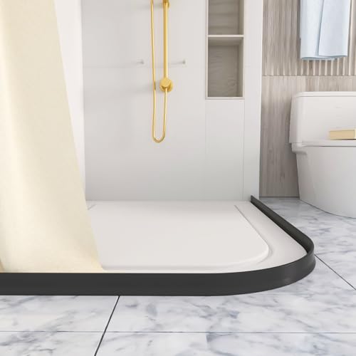 Raycity 3"H Shower Threshold Water Dam, Shower Water Guard, 59 Inch, Black | Silicone Rubber Water Stopper for Walk in Shower, Water Barrier, Prevent Leaks, Suitable for Bathroom, Kitchen - color: Black, style: 59 inch