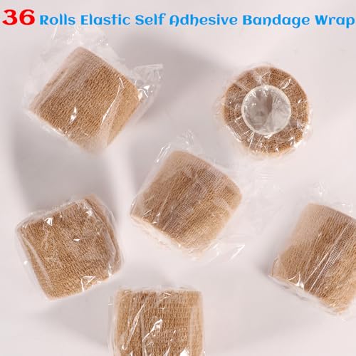 36 Rolls Elastic Self Adhesive Bandage Wrap 2 Inch, Breathable Non Woven Cohesive Bandage, Vet Wrap for Dogs, Ankle Sprains Swelling Medical First Aid Tape, Sports Athletic Tape Brown - color: 2 Inch-36 Count Brown
