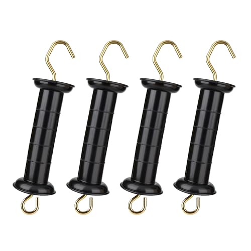4 Pcs Electric Fence Gate Handle, Gate Handle Insulators with Spring, Outdoor Black Stainless Steel Plastic Handle, Gate Connector, Electric Fence Wire Handle