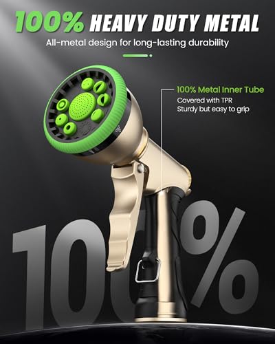 RAINPOINT Garden Hose Nozzle, Metal Hose Sprayer Nozzle With 9 Adjustable Spray Patterns, Heavy Duty Hose Sprayer for Watering Plants, Lawns, Car Wash, Pet Washing (Green)