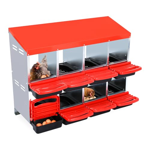 Chicken Nesting Box, 8 Compartment Roll Away Eggs Laying Boxes, Hen Nest Boxes, Cleanable Pull Out Hen Roosting Boxes