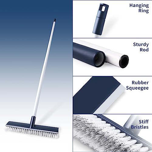 BOOMJOY Floor Scrub Brush with 57" Long Handle, 12" Wide Head, 2 in 1 Scrape and Brush, Stiff Bristle for Cleaning Bathroom, Patio, Kitchen, Tile, Wall and Deck - color: 12-inch Wide Head