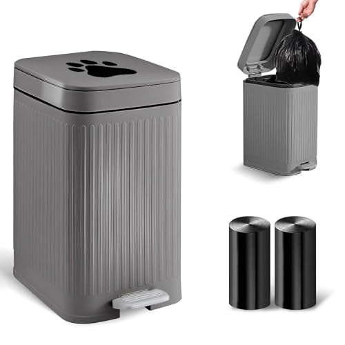 Dog Poop Trash Can Outside - 5L/1.3Gal Small Outdoor Trash Can with Lid | Outdoor Dog Poop Trash Can with Foot Pedal, Dog Waste Container with 40 Bags, Lid Soft Close for Pet, Gray - size: 5L Grey Trash Can