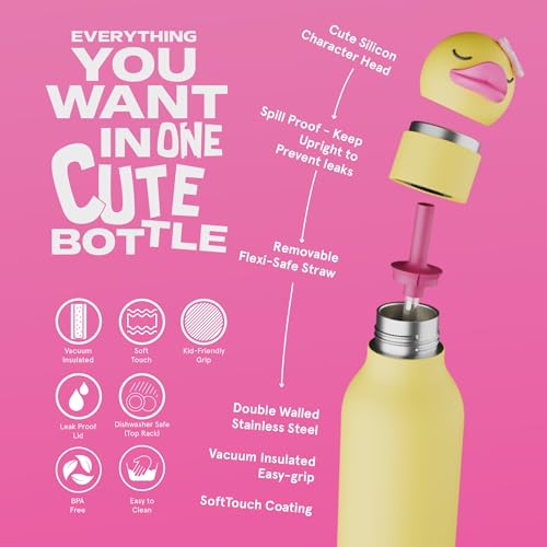 asobu Bestie Water Bottle, Cute Collectible Character, Leak Proof, BPA Free | 16 oz, Stays Cold 24 Hours, Double Wall Vacuum Insulation, Food Grade Stainless Steel, Spill Resistant, Great Gift Idea - color: BRYN THE DUCKY