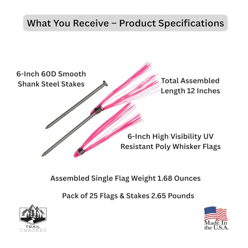 Pink 6 in. Survey Markers with Steel Nails, 25-Pack, High Visibility | Heavy-Duty Steel Nails, Property Line Markers, Surveying, Made in USA