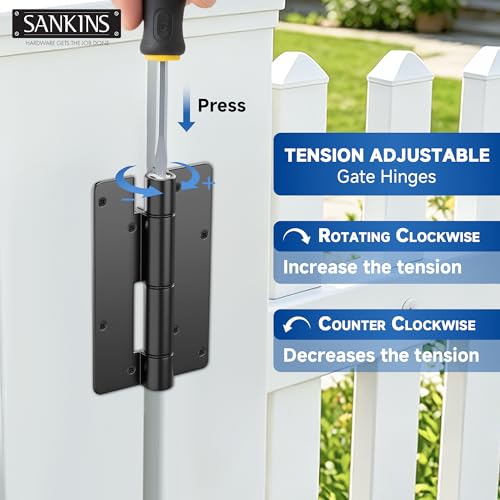 5-3/4" Adjustable Self Closing Aluminum Gate Hinges, Heavy Duty Gate Hinges for Metal Gates, Non-Legged Door Hinges Fence Gate Hinge for Pool Gate, Aluminum Gate, 2pcs, Black