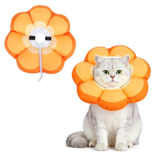 PUPTECK Cat Cone Collar, Soft Kitten Recovery Collar, Lightweight Anti-Bite Lick Elizabethan e Collar for Cats Puppy After Surgery, Orange M - color: Orange, size: M - Neck Up to 10.5"