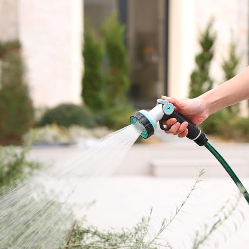 QUOBAS Garden Hose Nozzle Heavy Duty, Water Hose Sprayer Nozzle | 6 Adjustable Spray Patterns, Slip Resistant Hose Nozzle with Thumb Control for Watering Lawn, Car Wash, Pet Cleaning & Patio - size: 8'' nozzle
