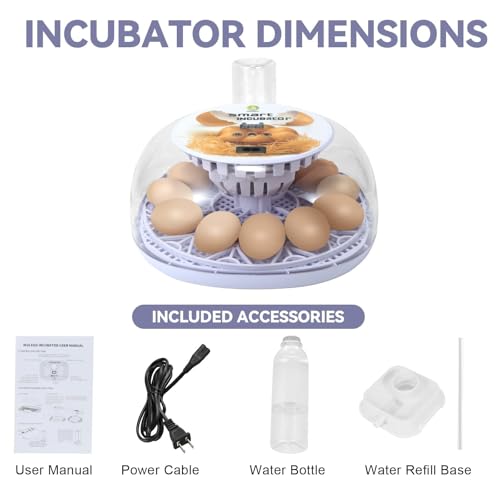 Gen I - 12 Egg Automatic Incubator, Steady Humidity with Auto-Refill, Stable Temp Control, Auto Egg Turning, Candler, Real-Time Display for Hatching Chicken, Goose, Duck, Quail, Pigeon, and Turkey - size: 12 egg-white