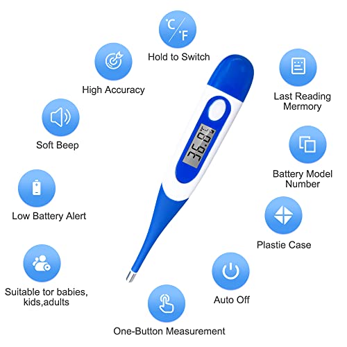 Berrcom Digital Thermometer for Adults, Oral and Underarm Thermometer for Baby and Kids Medical Thermometer with Fever Alarm Rectal Thermometer with Soft Tips | Medical Thermometer with Fever Alarm, Underarm for Baby, Adults, Body Temperature, C/F Switcha