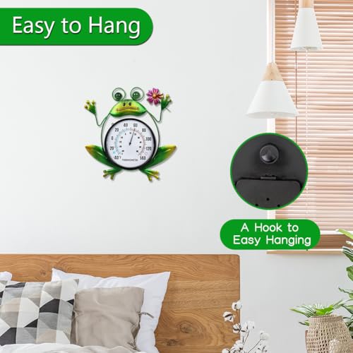Indoor Outdoor Thermometer, Frog Wall-Mounted Thermometer | No Batteries Required, Decorative for Patio, Living Room, Garden Greenhouse, Wine Cellar - style: Frog-Shape