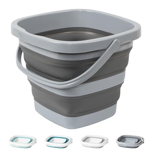 Collapsible Bucket, 1.32 Gallon 5L Small Mop Bucket for Cleaning, Car Washing, Portable Tub for Camping, RV, Beach, Sand, Fishing, Garden, Space Saving Plastic Water Basin Ice Buckets - color: All Grey, size: 5L