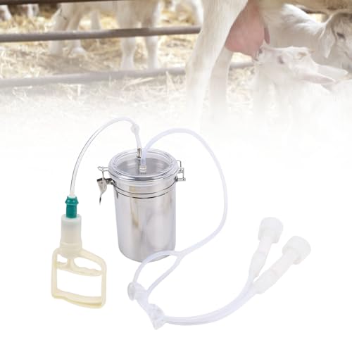 Manual Milking Machine, Portable Strong Suction Hand Vacuum Milking Kit for Dairy Farm Stainless Steel Silicone 2L Transparent Lid Dual Cup Manual Pump