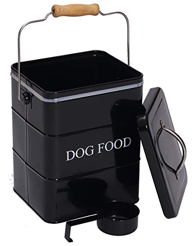 Morezi Dog Food Treat Storage Container with Lid Scoop Included - Perfect Farmhouse Dog Food Bin for Kitchen Countertop, Shelf, Decoration Home - 5 lbs Capacity - Black - color: Black Dog Food
