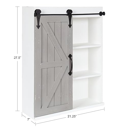 Kate and Laurel Cates Rustic Wall Cabinet; 22 x 28; White and Gray; Farmhouse Wall-Mounted Storage Cabinet - color: White/Gray