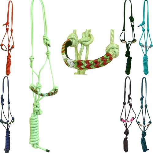 Majestic Ally Padded Beaded Nose Braided Rope Halter with 10' Matching Lead - Full (Lime Green) - color: Lime Green