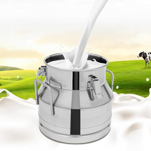 Stainless Steel Milk Can, 12 Liter Seamless Milk Jug Wine Pail Bucket 3.16 Gallon Anti-Leak Liquid Storage Container Milk Pail with Sealed Lid Heavy Duty for Milk and Wine (12L) - size: 12L