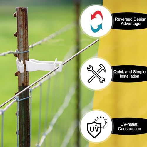 Outus 50pcs Reversed Extender Electric Fence TPost Insulators Snap, White | Fit T Post Insulators, for Electric Fence Wire, Yard Agricultural Ranchers Farm - color: White