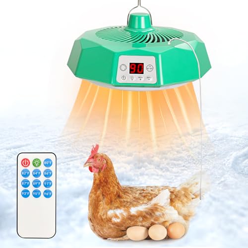 Chicken Coop Heater with Circulation Fan and Temperature Adjustment, Measure Temperature, Lighting and Remote Control, Ideal for Chicken,Poultry Brooding, Pets, Reptiles,Small Animals