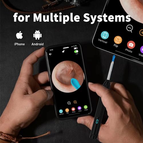 Ear Wax Removal Tool Camera, Wireless Ear Cleaner with 1080P Otoscope & LED Light, Visual Earwax Removal Kit with Soft Silicone Tips, Ear Camera for iOS & Android (Black) - color: Black
