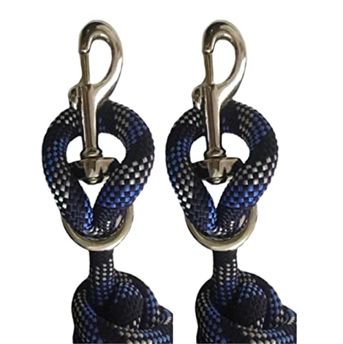 Majestic Ally 14' Pack of 2 Poly Training Lead Rope with Leather Popper for Horses & Livestock – 14 Foot Long and 5/8 inch Thick - Replaceable Heavy-Duty Bolt Snap (Navy-Blue-White) - color: Navy-Blue-White