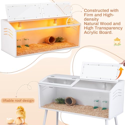 CroBlissful 40 x 16 x 16 in Brooder Box for Chicken Quails Stand Sliding Door, Bulb Set and Feeder, Indoor Chicks Coop Brooder Box Kit, for Ducks, Hamsters, Lizards, Mice, Rat (Table Legs, White) - color: White, size: 40 x 16 x 16 in, style: Table Legs