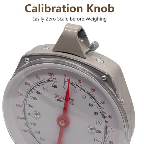 Hanging Spring Dial Scale, 440lbs/200kg Capacity, Fish Scales Digital Weight, Large Food Weighing Scale with 2 S-Hooks for Mechanical Kitchen Fishing Hunting, Big Game Scale - size: 440 lbs