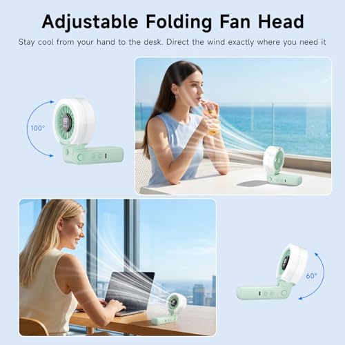 HandFan 4000mAh Handheld Turbo Misting Fan, 100 levels Adjustable High Speed Mister Fan, Portable Spray Water Mist Fans, Foldable Mini Hand Fans for Summer Beach Travel Concerts Disney(Green) - color: Green
