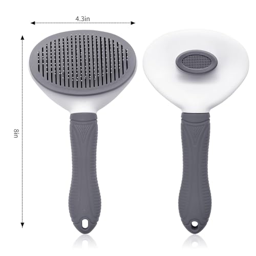 Aogeili Self-Clean Slicker Brush, Deshedding Comb for Dogs Cats Rabbits | One-Click Release Removes Loose Undercoat, Mats & Tangles, for Long & Short Hair Shedding Pets - color: Grey