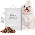 Plexon Metal Dog Food Storage Container with Scoop - Small Dog Food Container Holder Treat Jar Bin with Lid - Pet Chow Storage Canister Tin,1.5 Gallon, 7 lbs, White - color: White, 1.5 Gall Capacity