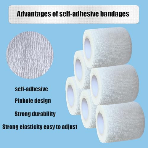 2 Inches Self Adhesive Bandage Wrap Bulk, 6 Pack, White | Breathable Self Adhesive Vet Tape for Pets, Stretchy Sports Cohesive Bandage Wrap for Athletic, Wrist and Ankle - color: White
