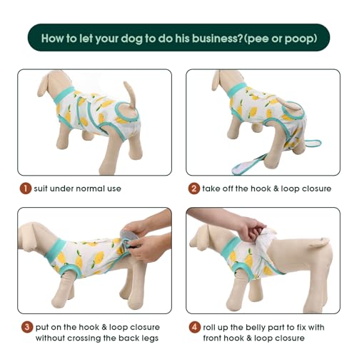 Kuoser Recovery Suit for Dogs Cats, Soft Dog Surgery Suit Female Male Spay | Professional Dog Onesie for Surgery, Substitute E-Collar & Cone, Prevent Licking Dog surgical suit Pet Neuter Suit - color: Lemon, size: X-small (Back:8.3-11.4'', Weight:4-7 Lb)