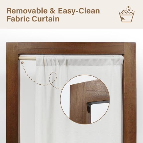 Linen Room Divider Privacy Screen, Foldable Wood Frame Partition Room Dividers with Removable Linen Fabric Curtain, Room Divider Panel, Zero Assembly for Home, Office, or Studio Brown 6 Panel - color: Brown