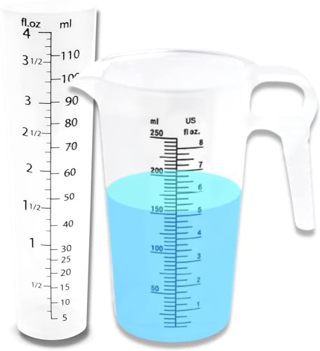 4oz (110 mL) Graduated Cylinder, and 8oz (250 ml) Measuring Pitcher- Heat Resistant & Chemical Resistant, Great for Chemicals, Oil, Pool and Lawn, Home Brew - Ounce (oz) and Milliliter (mL)