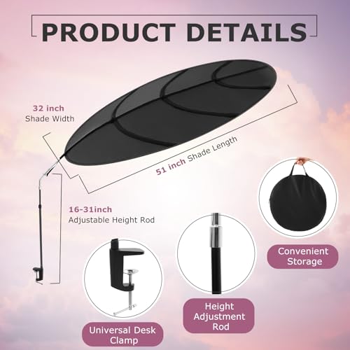 1 Pack Large Adjustable Office Cubicle and Desk Shade,51'' Portable Cubicle Light Shade with Clamp Foldable Rotatable Canopy Blocks Light or Disturbance for Working Accessories (Sunset) - style: Sunset